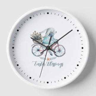 Cute Easter Bunny on a Bike Clock
