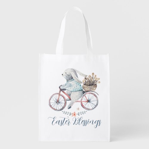 Cute Easter Bunny on a Bike Grocery Bag