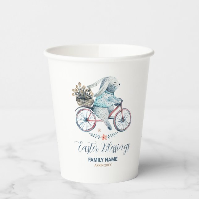 Cute Easter Bunny on a Bike Paper Cups (Left)