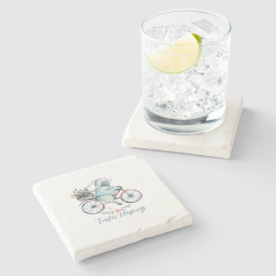 Cute Easter Bunny on a Bike Stone Coaster