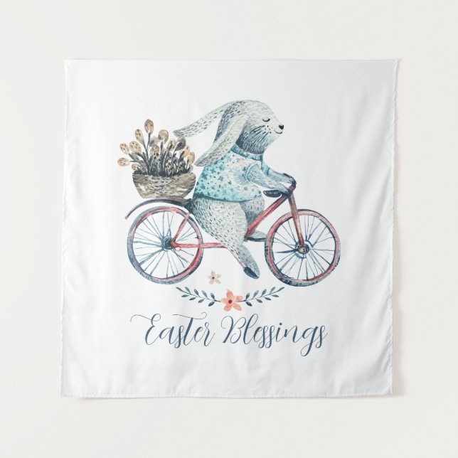 Cute Easter Bunny on a Bike Tapestry (Front)