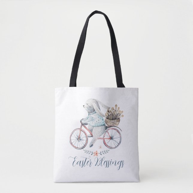 Cute Easter Bunny on a Bike Tote Bag (Front)