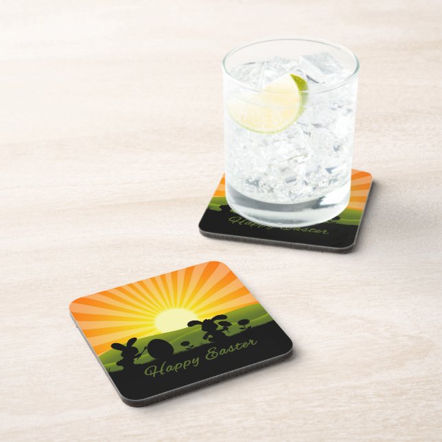 Cute Easter Bunny Painting Egg Beverage Coaster (Right Side)