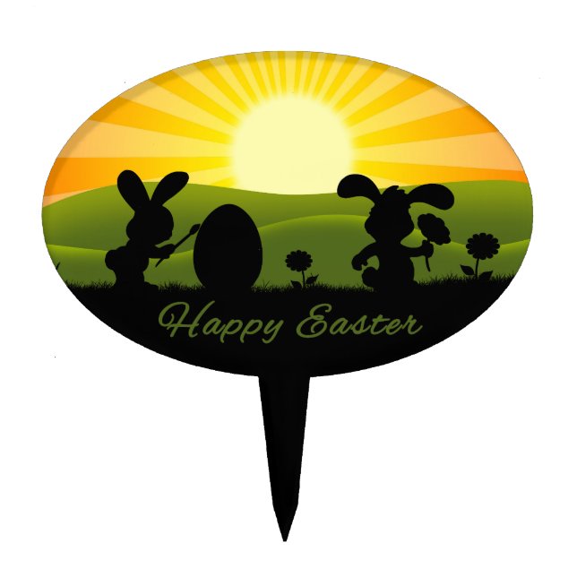 Cute Easter Bunny Painting Egg Cake Topper (Front)