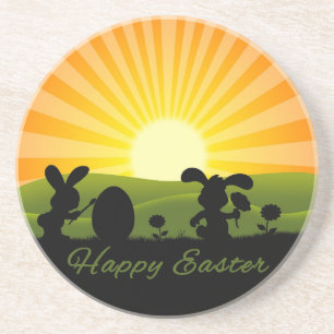 Cute Easter Bunny Painting Egg Drink Coaster