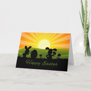 Cute Easter Bunny Painting Egg Holiday Card