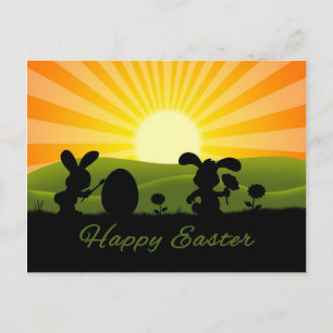 Cute Easter Bunny Painting Egg Holiday Postcard