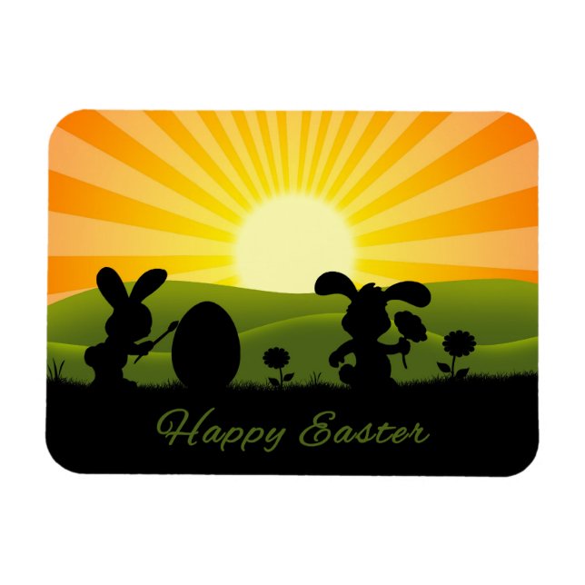 Cute Easter Bunny Painting Egg Magnet (Horizontal)