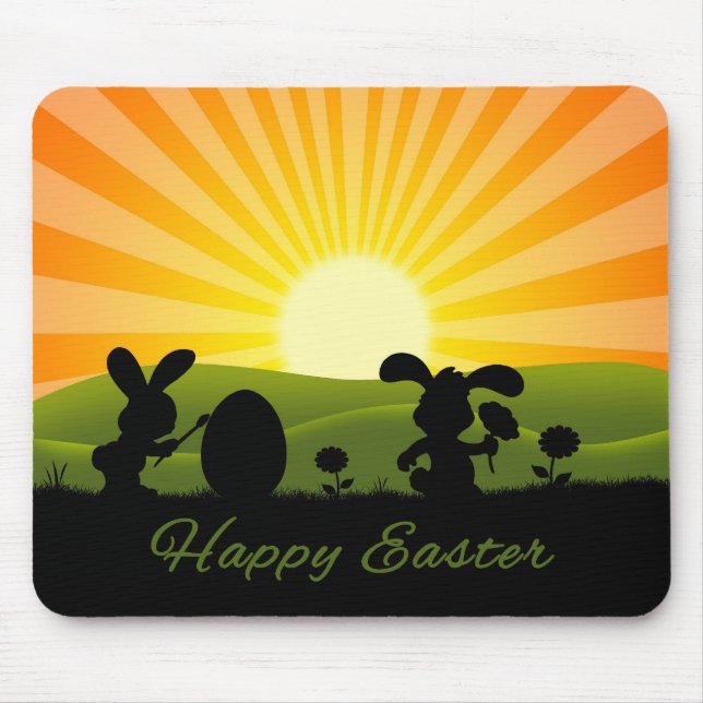 Cute Easter Bunny Painting Egg Mouse Pad (Front)