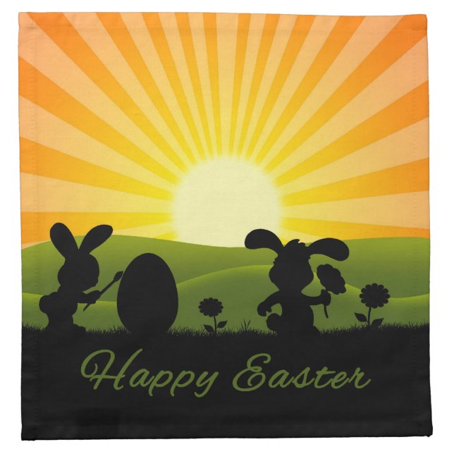 Cute Easter Bunny Painting Egg Napkin (Front)
