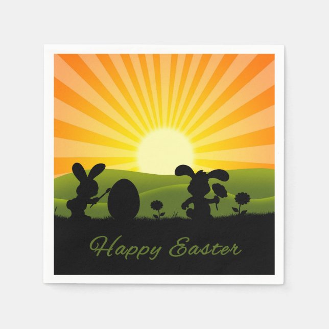 Cute Easter Bunny Painting Egg Paper Napkins (Front)