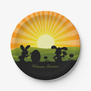 Cute Easter Bunny Painting Egg Paper Plates