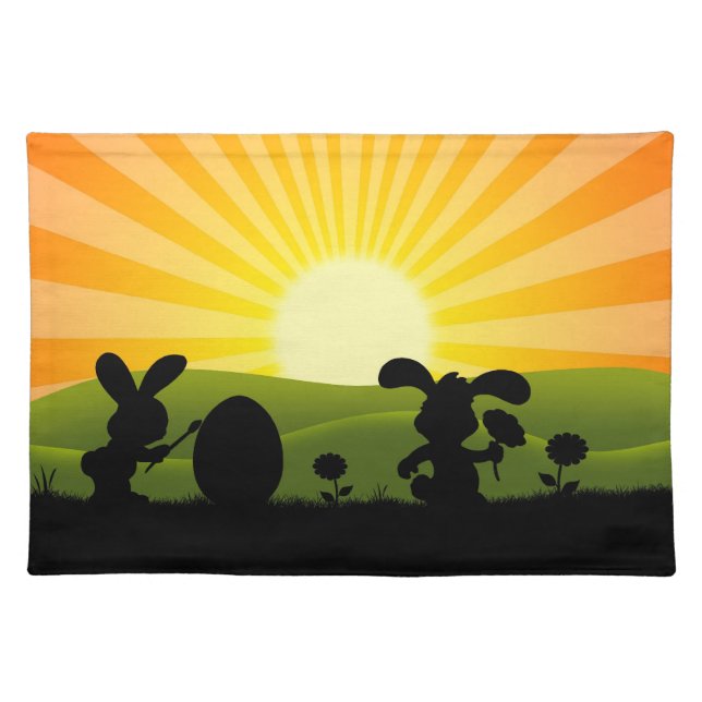 Cute Easter Bunny Painting Egg Placemat (Front)