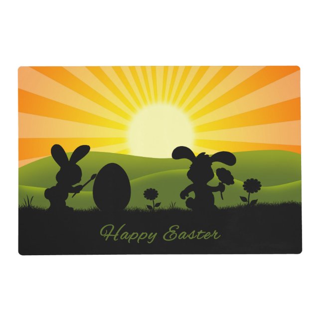 Cute Easter Bunny Painting Egg Placemat (Front)