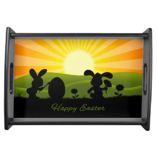 Cute Easter Bunny Painting Egg Serving Tray