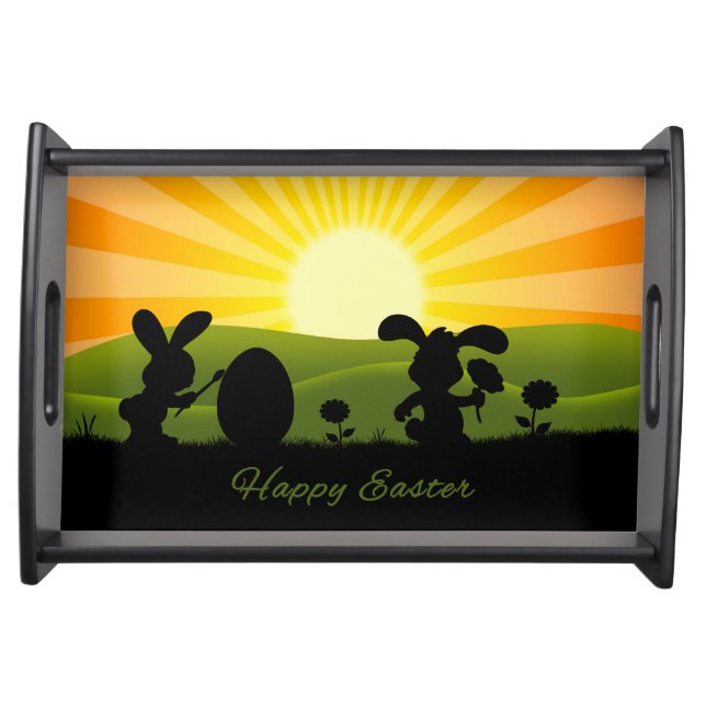 Cute Easter Bunny Painting Egg Serving Tray (Front)