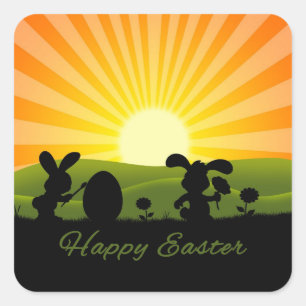 Cute Easter Bunny Painting Egg Square Sticker