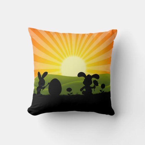 Cute Easter Bunny Painting Egg Throw Pillow