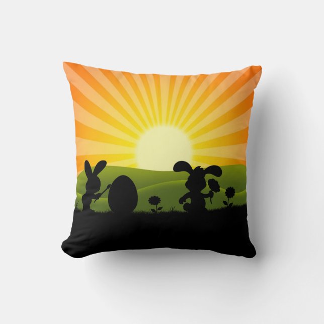 Cute Easter Bunny Painting Egg Throw Pillow (Front)