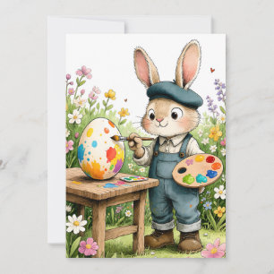 Cute Easter Bunny Painting Egg Whimsical Flat Card