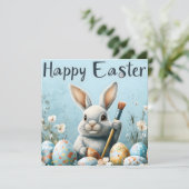 Cute Easter Bunny Painting Eggs: Springtime Art (Standing Front)