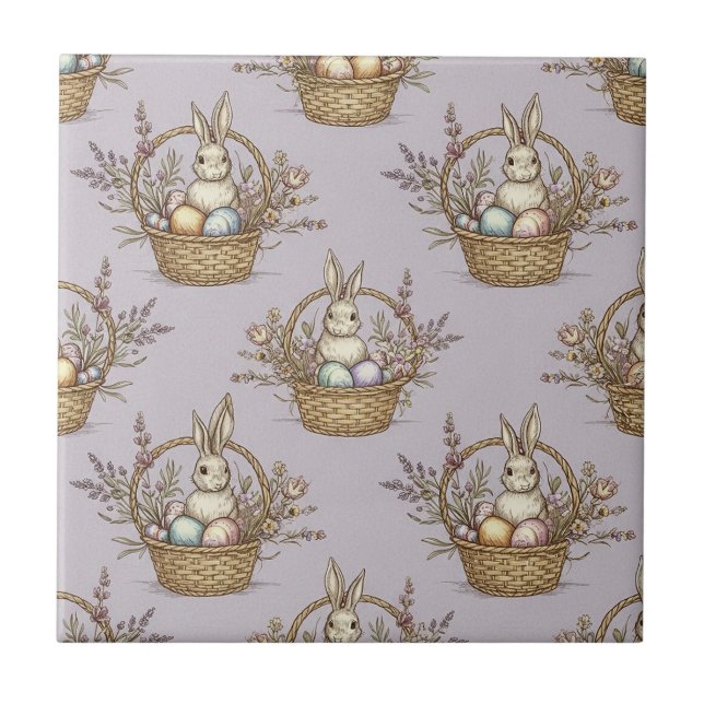 Cute Easter Bunny Pastel Spring Pattern Ceramic Tile (Front)