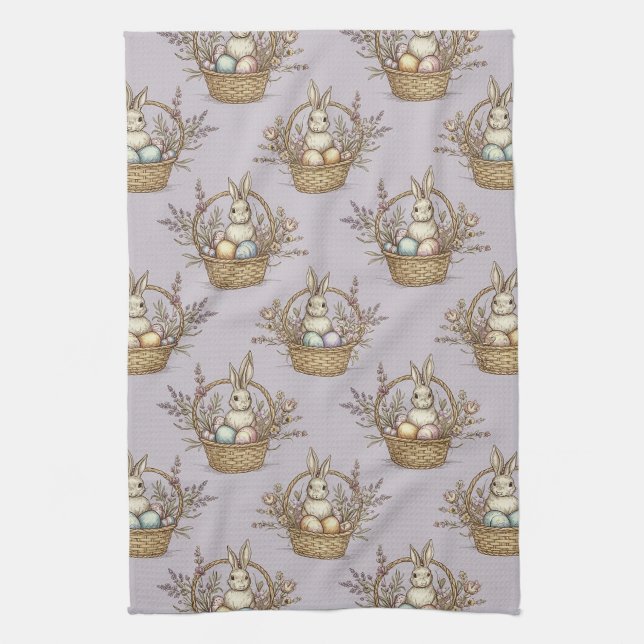 Cute Easter Bunny Pastel Spring Pattern Kitchen Towel (Vertical)