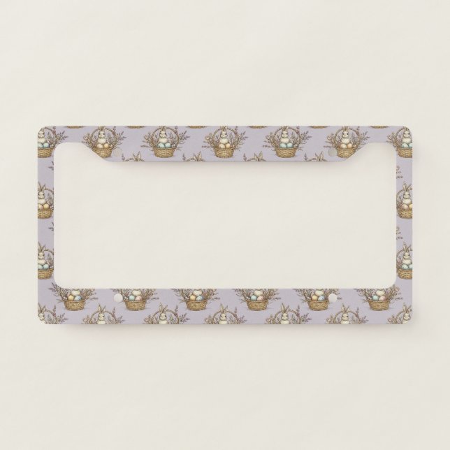 Cute Easter Bunny Pastel Spring Pattern License Plate Frame (Front)