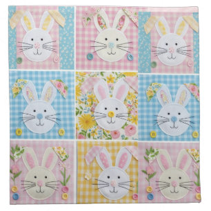 Cute Easter Bunny Patchwork Quilt Block Pattern  Cloth Napkin
