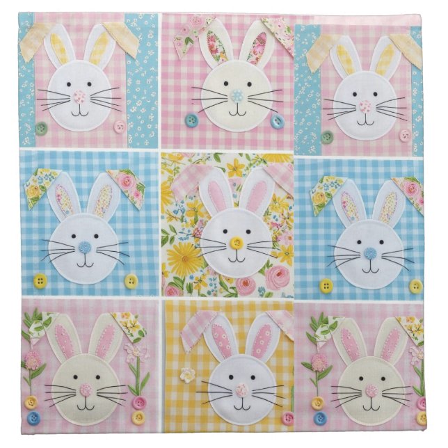 Cute Easter Bunny Patchwork Quilt Block Pattern  Cloth Napkin (Front)