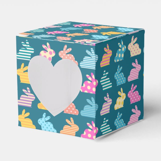 Cute Easter Bunny Pattern Blue Favor Boxes (Front Side)