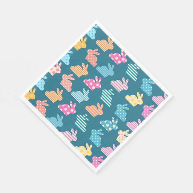 Cute Easter Bunny Pattern Blue Napkins (Corner)