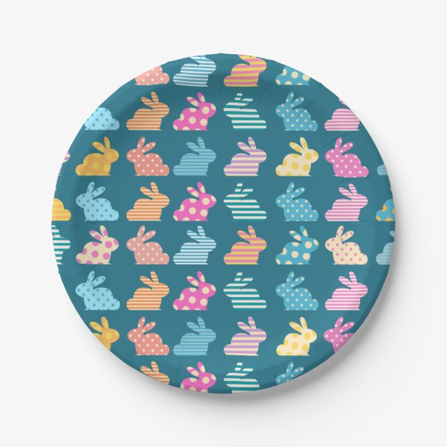 Cute Easter Bunny Pattern Blue Paper Plates (Front)