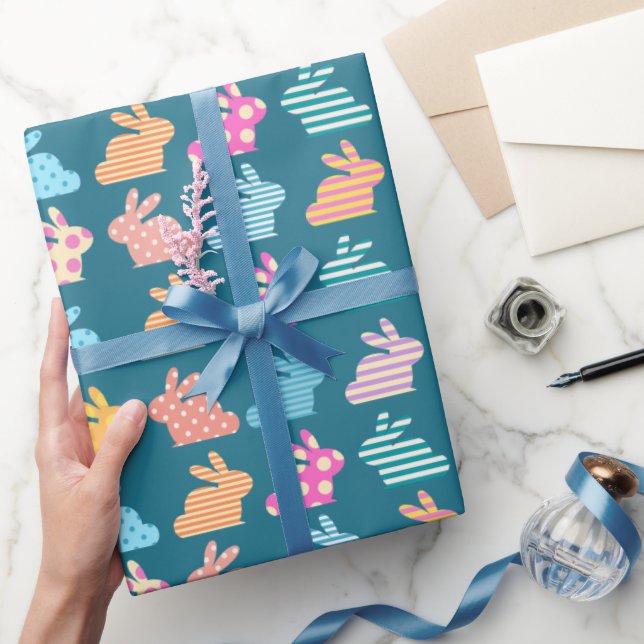 Cute Easter Bunny Pattern Blue Wrapping Paper (Gifting)