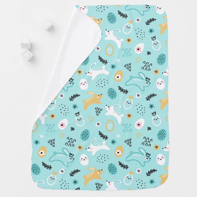 Cute Easter Bunny Pattern Kawaii Rabbits Eggs  Baby Blanket (In Situ)