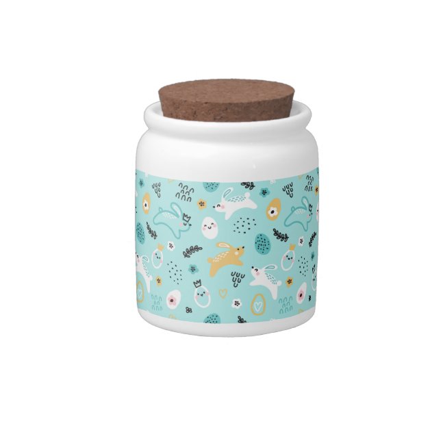 Cute Easter Bunny Pattern Kawaii Rabbits Eggs  Candy Jar (Right)