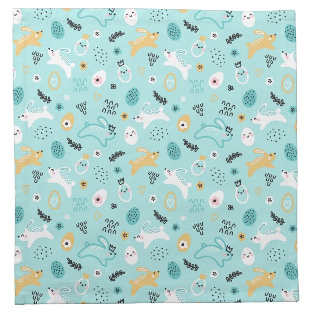 Cute Easter Bunny Pattern Kawaii Rabbits Eggs  Cloth Napkin (Front)
