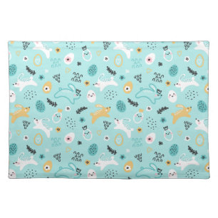 Cute Easter Bunny Pattern Kawaii Rabbits Eggs  Cloth Placemat
