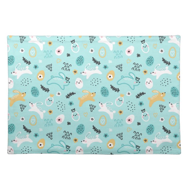 Cute Easter Bunny Pattern Kawaii Rabbits Eggs  Cloth Placemat (Front)