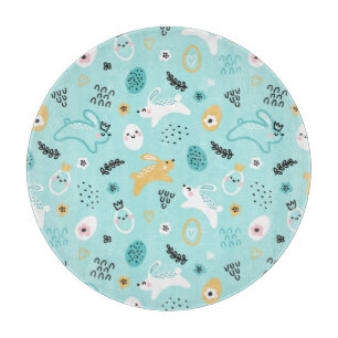 Cute Easter Bunny Pattern Kawaii Rabbits Eggs Cutting Board
