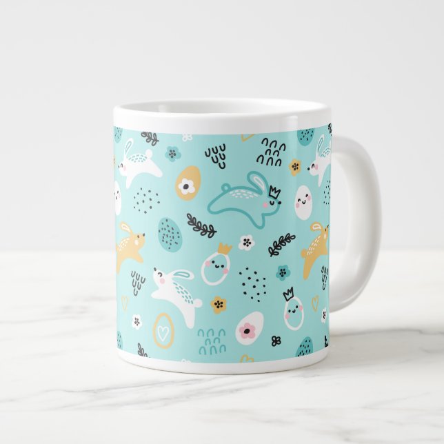 Cute Easter Bunny Pattern Kawaii Rabbits Eggs  Giant Coffee Mug (Front Right)