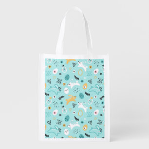 Cute Easter Bunny Pattern Kawaii Rabbits Eggs  Grocery Bag