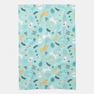 Cute Easter Bunny Pattern Kawaii Rabbits Eggs  Kitchen Towel