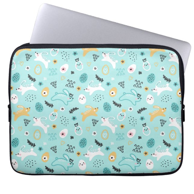 Cute Easter Bunny Pattern Kawaii Rabbits Eggs  Laptop Sleeve (Front)