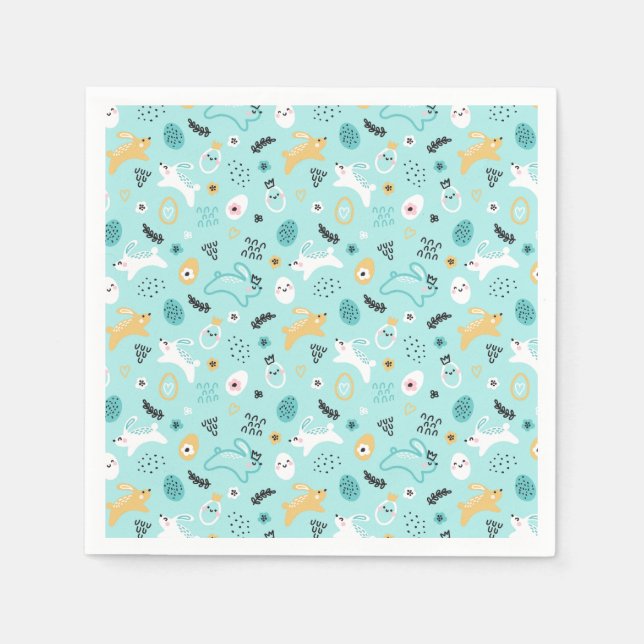 Cute Easter Bunny Pattern Kawaii Rabbits Eggs  Napkins (Front)