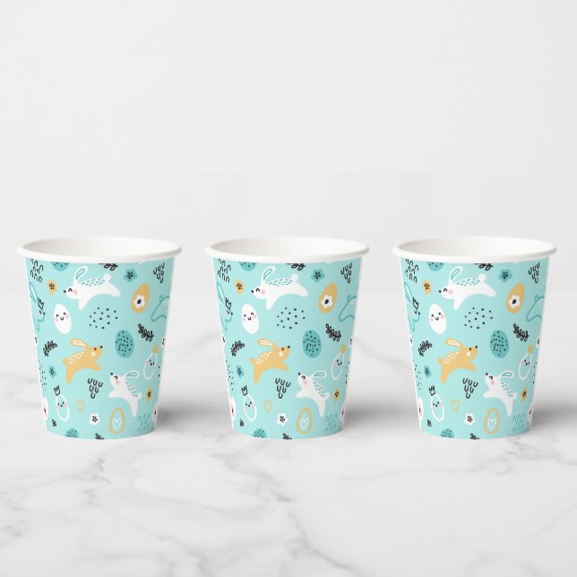 Cute Easter Bunny Pattern Kawaii Rabbits Eggs  Paper Cups (Multi)