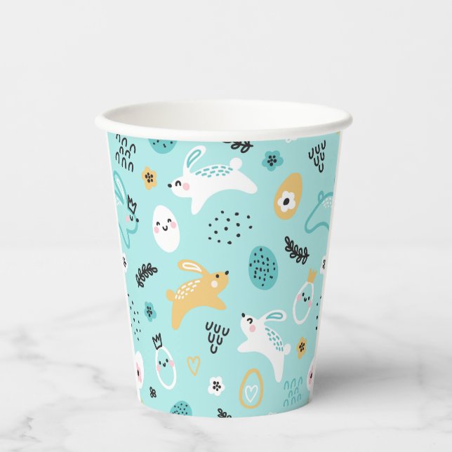 Cute Easter Bunny Pattern Kawaii Rabbits Eggs  Paper Cups (Front)