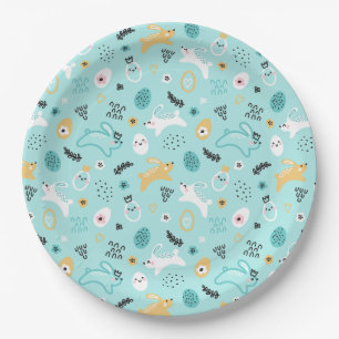 Cute Easter Bunny Pattern Kawaii Rabbits Eggs  Paper Plates