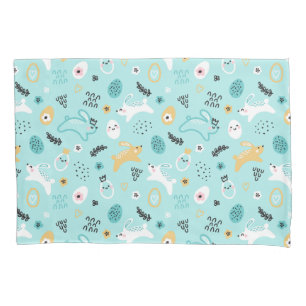 Cute Easter Bunny Pattern Kawaii Rabbits Eggs  Pillow Case
