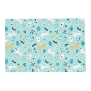 Cute Easter Bunny Pattern Kawaii Rabbits Eggs  Placemat